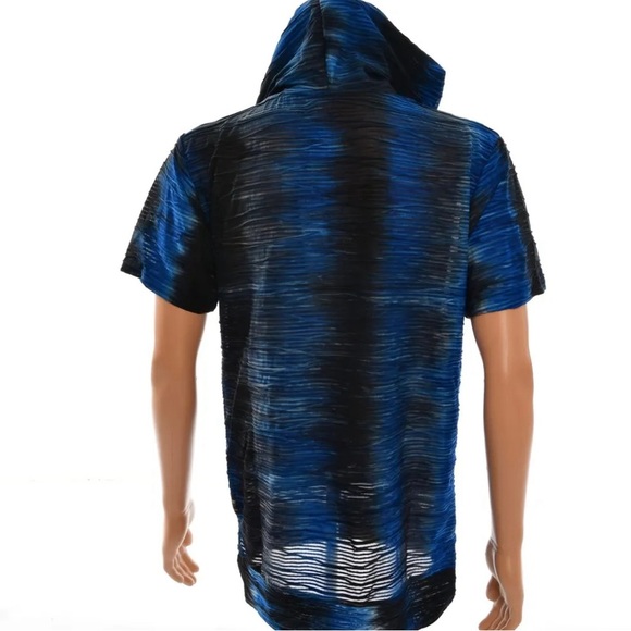 MEN’S JACQUARD TEXTURED TIE DYED HOODIE-NAVY - Picture 4 of 4